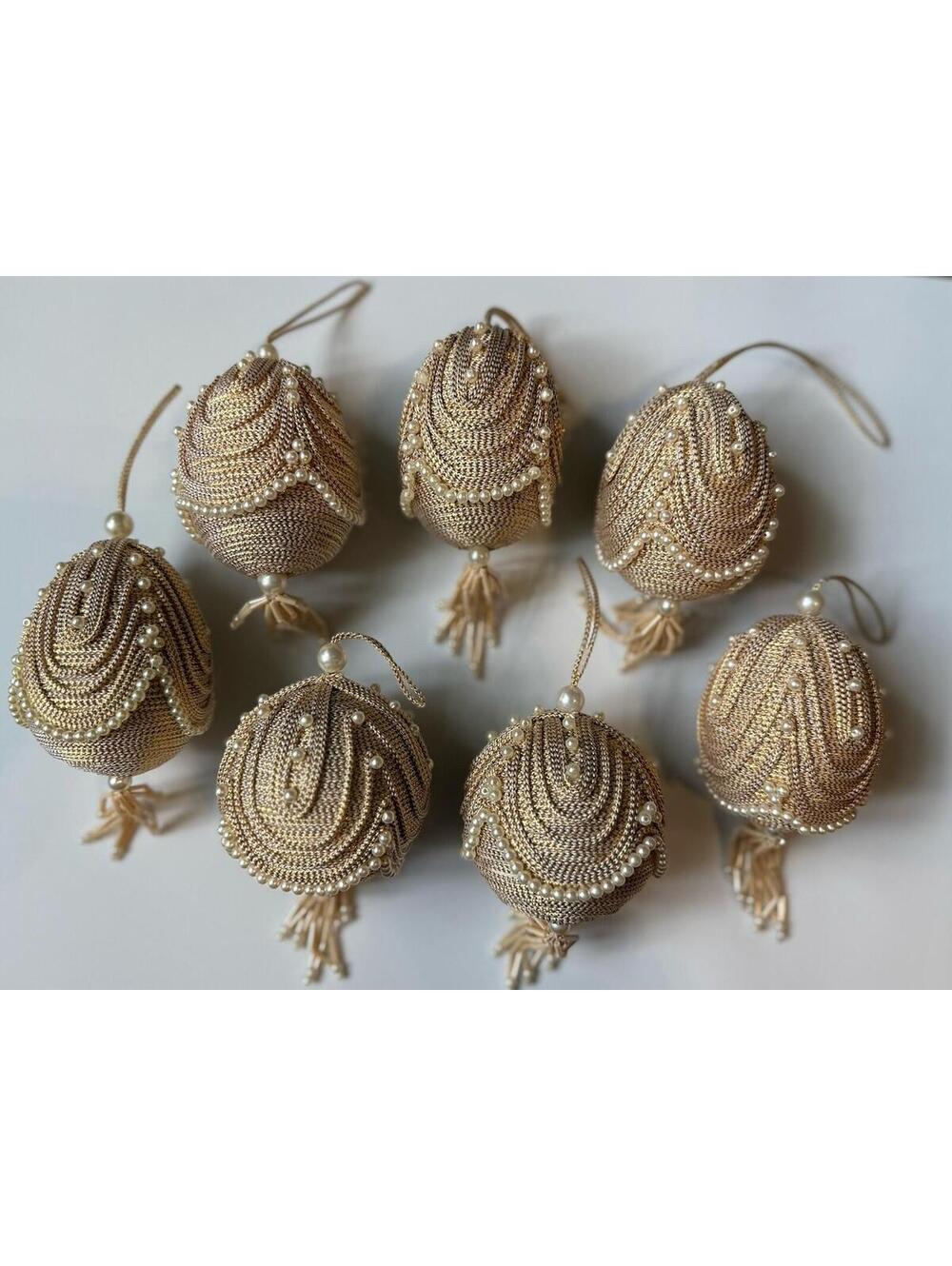 Elegant, Gold, Pearl Christmas Ornaments – Set Of 7 Vintage Style Holiday Decor